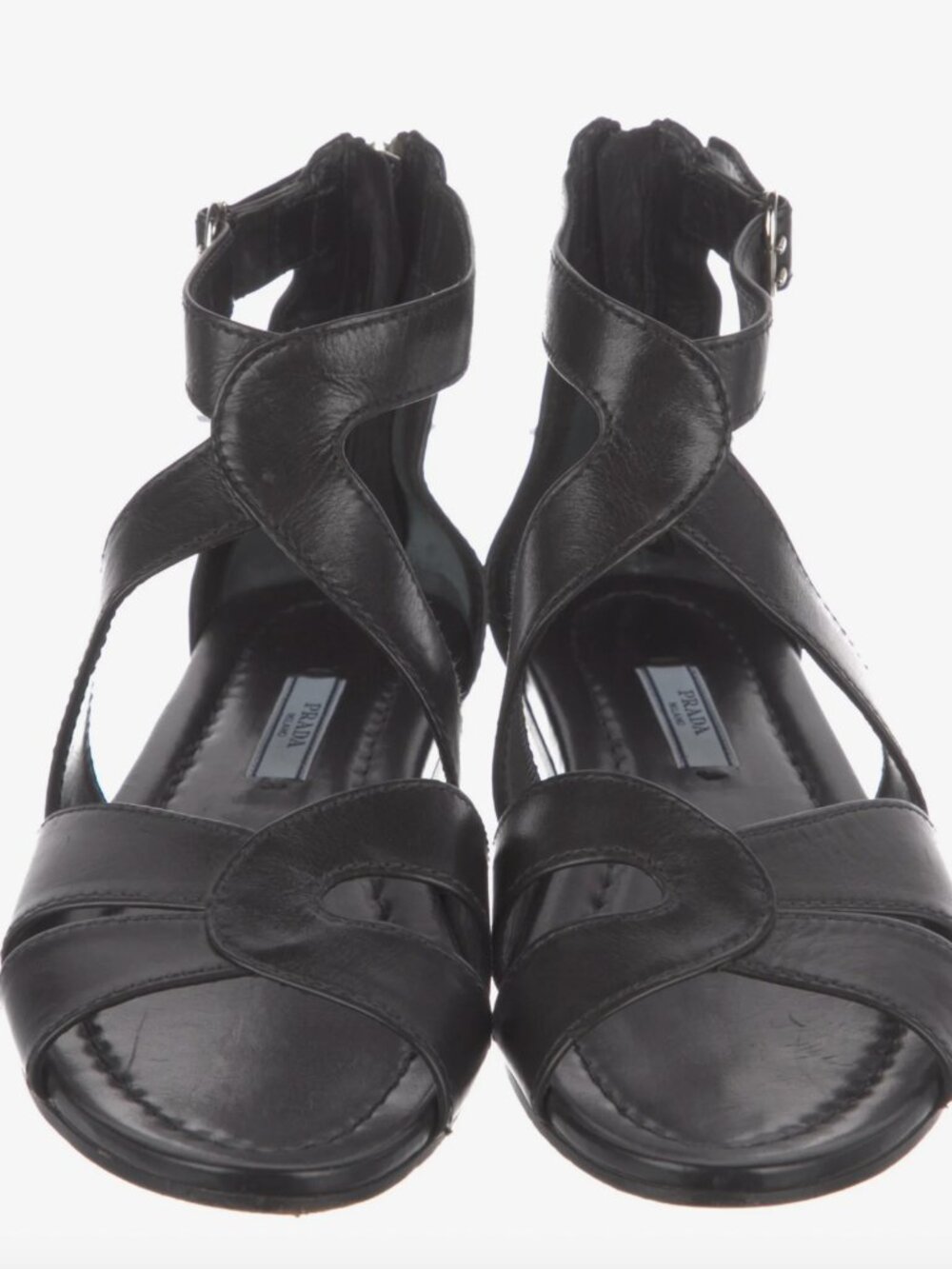 Prada Milano Black Leather Strappy Sandals (authenticated)